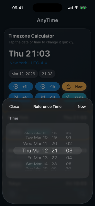 Reference time picker in dark mode
