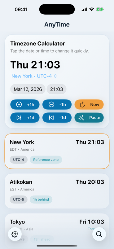 AnyTime home screen in light mode
