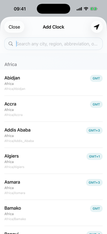 City search in light mode