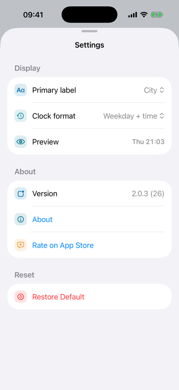 Settings in light mode